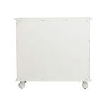Back view with plain white wooden panel and visible small brass screws around edges