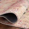 Detailed fold showing rug’s thin profile and backside construction with stitched edges
