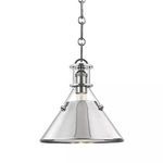 Metal No.2 1 Light Small Pendant with polished silver metal shade and exposed bulb hanging from linked chain