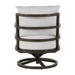 Back view showing horizontal slats on dark gray aluminum frame with white back cushion