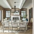 Rear view of Miller Dining Table with six vertical-back dining chairs in completed dining room