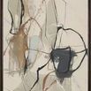 Abstract painting featuring cool blues and greens with hand embellishment on giclée canvas, framed in espresso brown