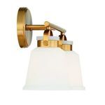 Rear side view of Kaden 2 Light Bath showing rounded brass backplate and light arm attachment