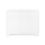 Solid white back panel of Savoy Medium 3-drawer dresser without drawers or visible hardware
