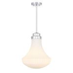 Bartlet 1-light pendant with white ribbed glass shade and chrome finish, 17 inches tall and 14 inches wide