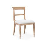 Lawrence Side Chair in Almond cerused oak with hand-carved legs and white upholstered seat