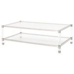 Nouveau Coffee Table viewed from a three-quarter angle showing the glass surfaces and acrylic legs