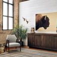 Side angle emphasizing depth of sideboard and continuous dark oak finish