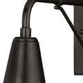 Zoomed-in detail of the lamp's conical shade joint and mounting bracket in matt black finish