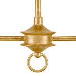 Textured gold ring detail hanging below central cog in chandelier base