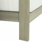 Close-up of back corner joint and flat armrest of teak frame