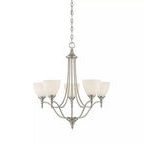 Herndon 5 Light Chandelier with curved English bronze arms and white frosted glass shades