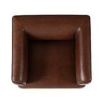 Top view revealing deep seat and surrounding rounded leather arms