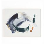 Primary image view of Carbon By Beth Winterburn painting with distinct dark navy brushstroke and gold geometric line