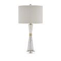 Edelmar Table Lamp lit in decorative grouping with clear and green porcelain lamps on console