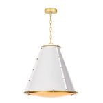 French Maid Small Chandelier isolated on white background showing brass ceiling plate and chain