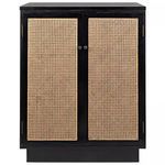 Logan Cabinet centered front view focusing on cane panels and simple black hardware