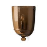 Cerie Sconce with curved chalice-shaped smoked cast glass and cast iron base featuring an exposed bulb