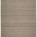Handwoven solid beige and gray area rug with subtle stripe pattern blending wool and jute fibers