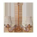 Double-arm chandelier with slightly different weave detail on the whitewashed seagrass shades