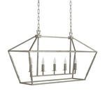 Rectangular chandelier angled view showing trapezoidal sides and hanging chain detail