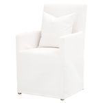 Three-quarter angle highlighting slipcover armrests and solid birch frame beneath