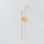 Side view of Maspeth Wall Sconce showing round wall mount and square-shaped brass arm tapering at the bottom