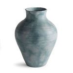 Gray-blue terracotta Mirela Vase with subtle horizontal ribbing and uneven matte glaze