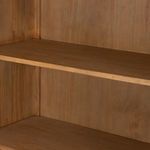 Close-up of interior wooden shelving inside Knightdale Brown Wooden Cabinet with smoked pine finish