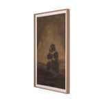 Side angle showing frame thickness and shadow depth of the oak framed painting