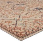 Close-up of rust and cream trellis rug corner showing hand-sheared wool texture and detailed border