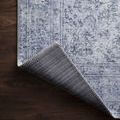 Loren Slate Rug corner lifted to reveal woven backing texture and reinforced edge stitching