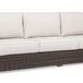 Montecito Sofa in Cognac multi-colored resin wicker with white cushions, outdoor 3-seat sofa with armrests