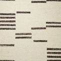 Neutral Roman Natural / Bark rug with black irregular horizontal stroke patterns and stitched edges