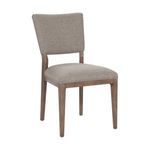Three-quarter angle of single Phillip Dining Chair highlighting neutral fabric texture and wooden frame