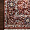 Samra Brick / Multi Rug featuring an intricate floral and geometric pattern in brick red, white, blue, and yellow with a f...