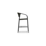 Side view of Zola Outdoor Bar Stool highlighting curved silhouette and woven seat detail