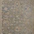 full view of rectangular rug with more beige and grey tones and similar floral design
