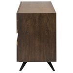 Side profile of Vega Sideboard highlighting wood grain texture and angled black cast iron leg