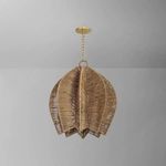Natural rope pendant suspended from ceiling in a minimalist interior with grey walls and ceiling