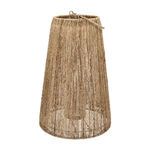 Natural jute outdoor lantern shaped like a conical Vietnamese hat with open woven texture and rope detail at top