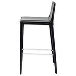 Side view highlighting slim profile and polished chrome double bar footrest of Palma Bar Stool
