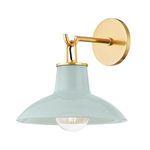 Pottersville Wall Sconce viewed straight-on showing a clear bulb under pale blue ceramic shade