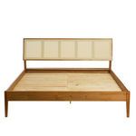 Haven Woven Bed straight-on view with even lighting and wood grain detail on frame