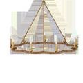 Savoie Chandelier with scalloped rattan-wrapped frame and gold leaf finish, featuring twelve candle-style lights