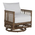 Newport Burlap Barrel Swivel Chair with white cushions at a slight angle, swivel base visible