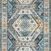 Narrow runner version of Zion Ocean Gold Rug featuring repeating geometric patterns in blue and gold hues