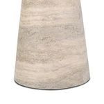 Close-up of tapered pedestal base showing marble-inspired sandy grey texture