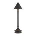 Traipse lamp angled slightly showing bronze accent ring at top of base and under shade
