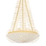 Front view of Summerside Pendant light with gold chains and detailed beadwork against plain white background